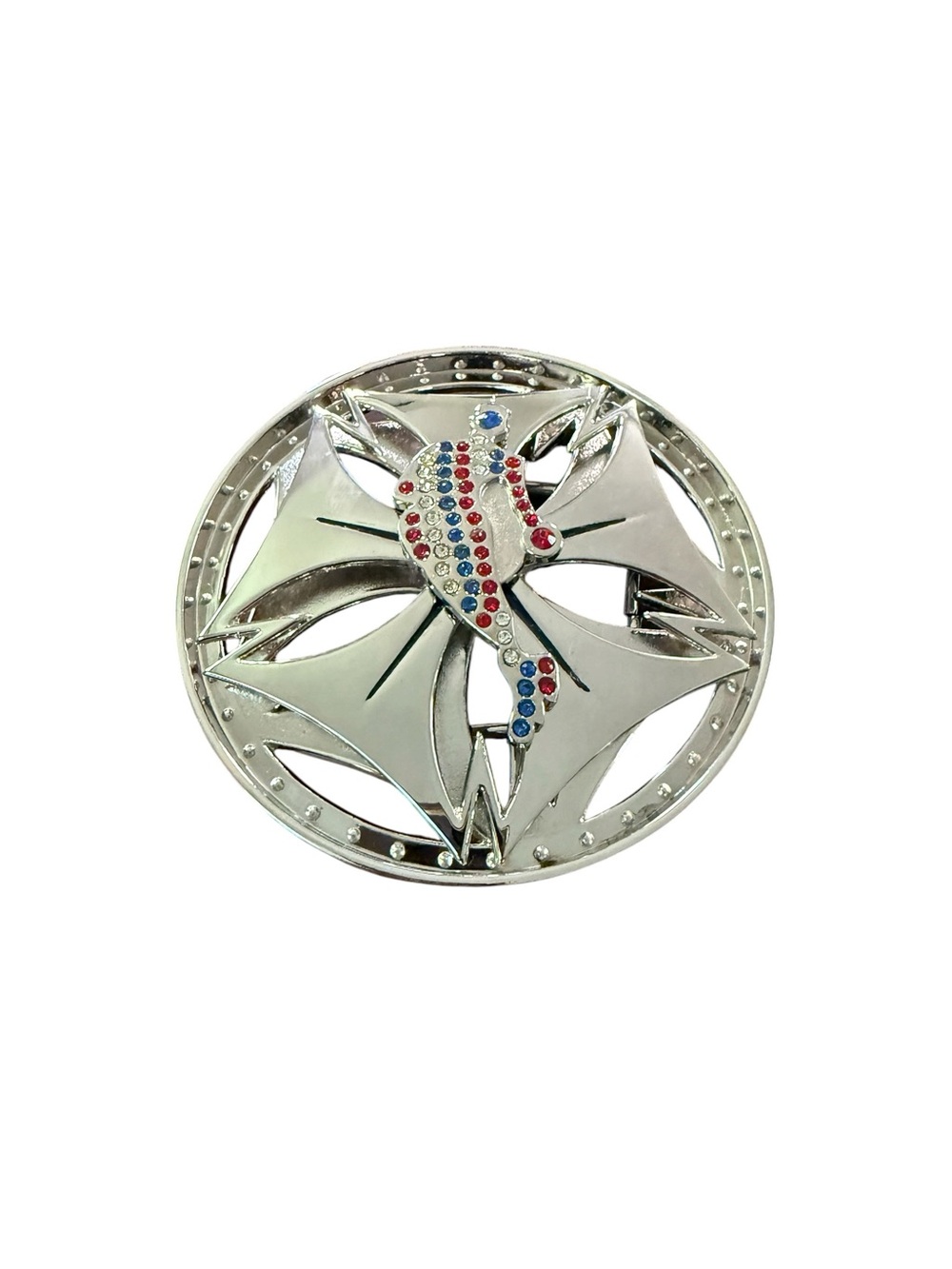 Vintage Basketball Spinner Silver Tone Chrome Round Belt Buckle Y2K